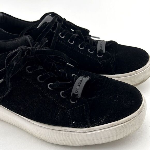 Pre-Loved Karl Lagerfeld Men US 8 Black Textile Leather Shoes Comfort Sneakers  - Picture 6 of 13